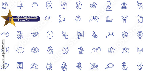 Success and Growth Editable Icons set. Vector illustration in modern thin line style of business icons: personal, professional, and financial growth,