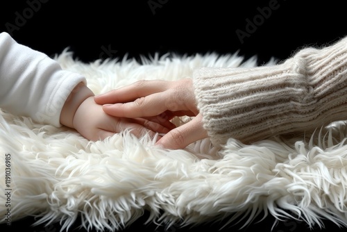 Close up of a baby s hand grasping a parent s finger  a symbol of love and protection photo