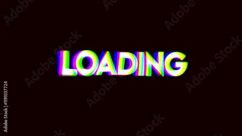Loading text word color full light animation loop with glitch text effects. Loading with Seamless looping effect element for video Contents, digital Marketing banner.
