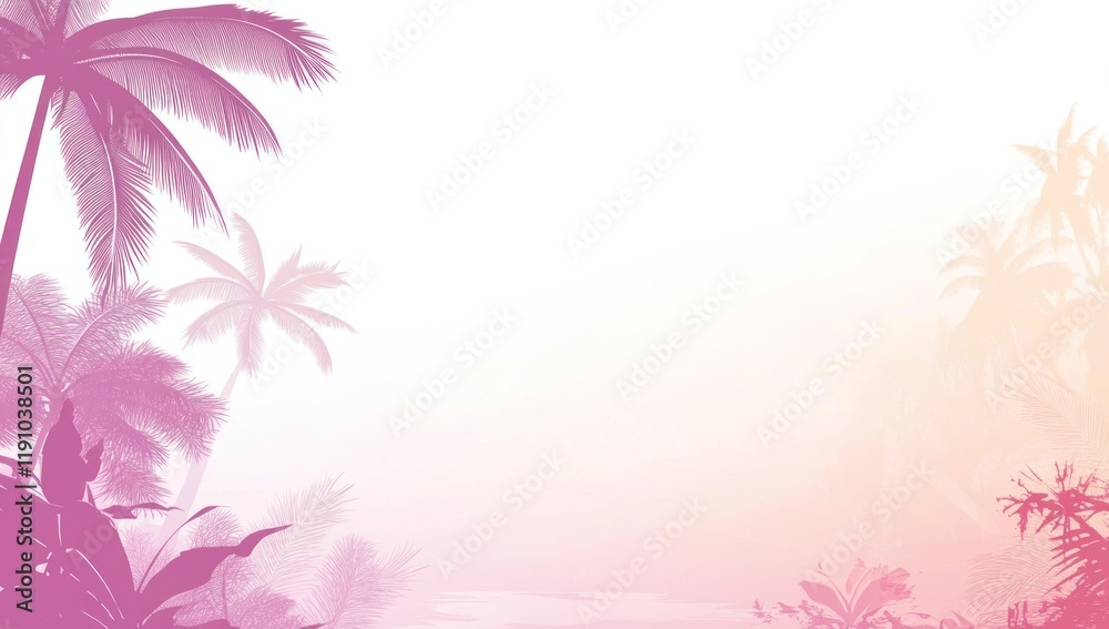 Obraz premium Pink tropical sunset beach palm trees background design