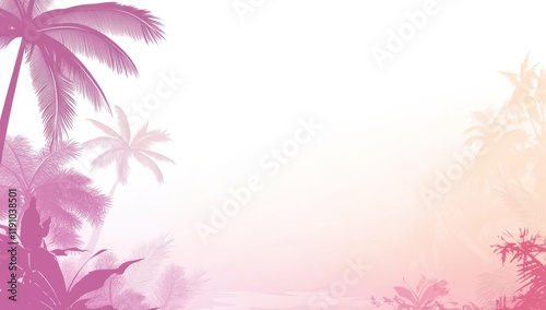 Pink tropical sunset beach palm trees background design