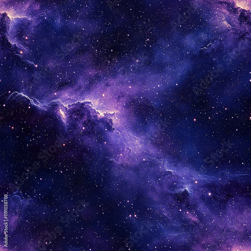 Vibrant cosmic galaxy with glowing stars and celestial nebula details in a seamless pattern