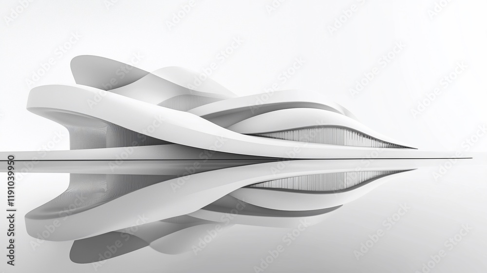 Obraz premium Abstract white architectural model reflected in water.