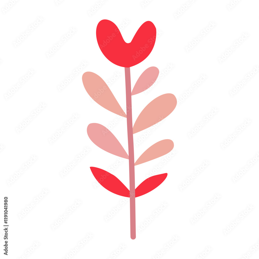 Abstract twig with leaves, colored.