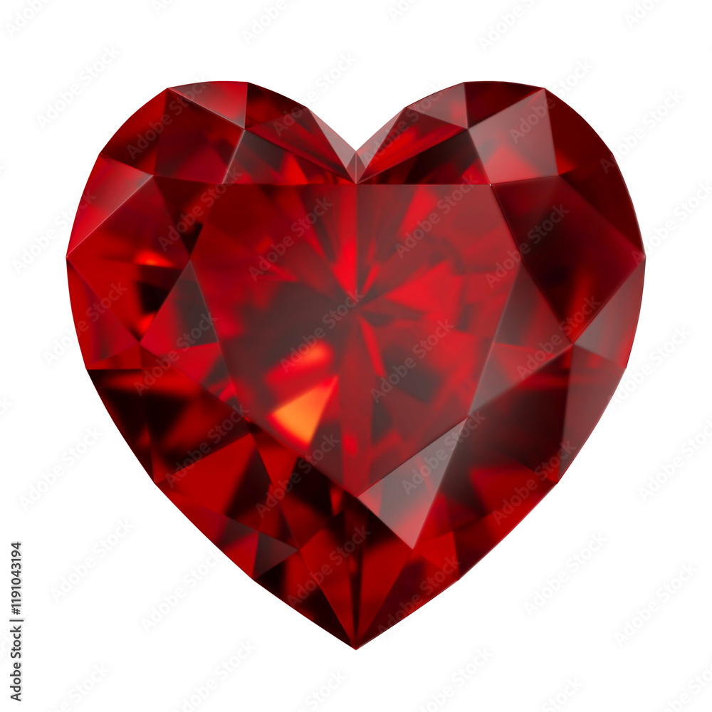 A ruby heart on a white background. High-resolution 3D rendering. A ruby heart on a white background. High-resolution 3D rendering.