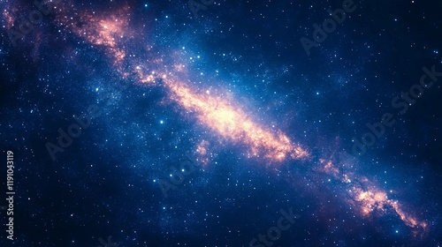 A beautiful galaxy in the universe, with numerous stars and galaxies, a deep blue background, a glowing pink starry sky, a light gold color scheme photo