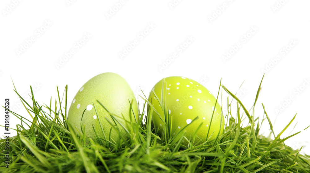 Easter eggs in green grass transparent background