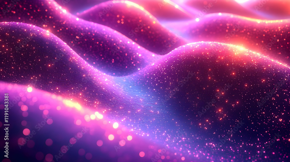 Obraz premium Abstract Pink Purple Glitter Wave Background with Sparkling Lights and Shimmering Texture
