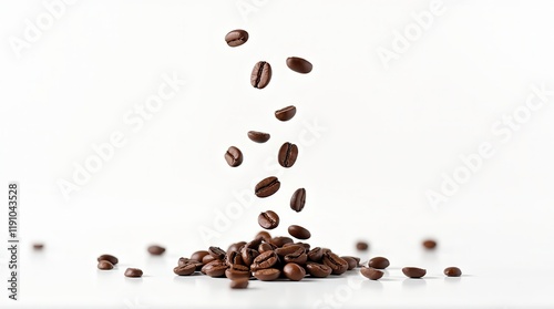 Flying and falling fresh coffee beans on a transparent background photo