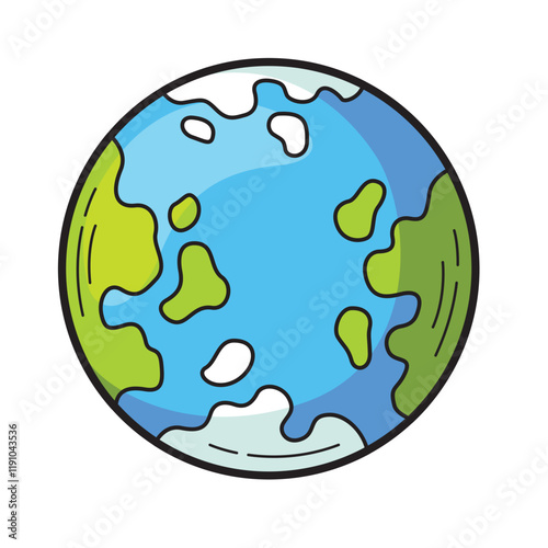Simplified Earth globe showing land and water areas, ideal for educational materials, maps, websites, presentations, and environmental graphics