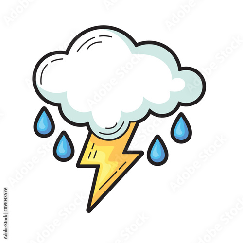 Lightning bolt strikes under rain clouds suitable for weather related designs and illustrations with a dramatic and intense atmosphere