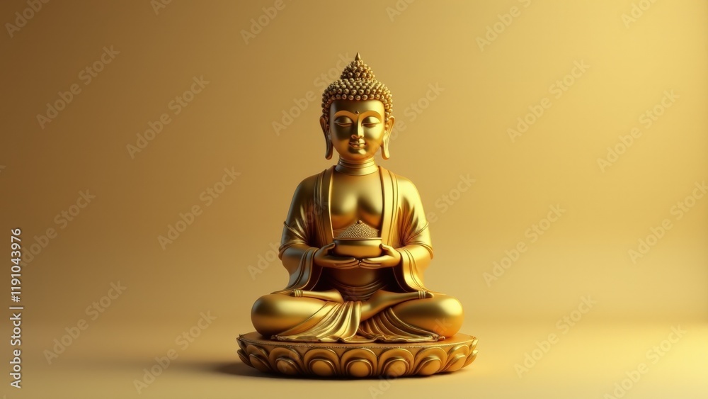 a winding road stretching into the horizon, symbolizing Buddha’s journeys, golden light illuminating the path.Buddha's travels and sermons.