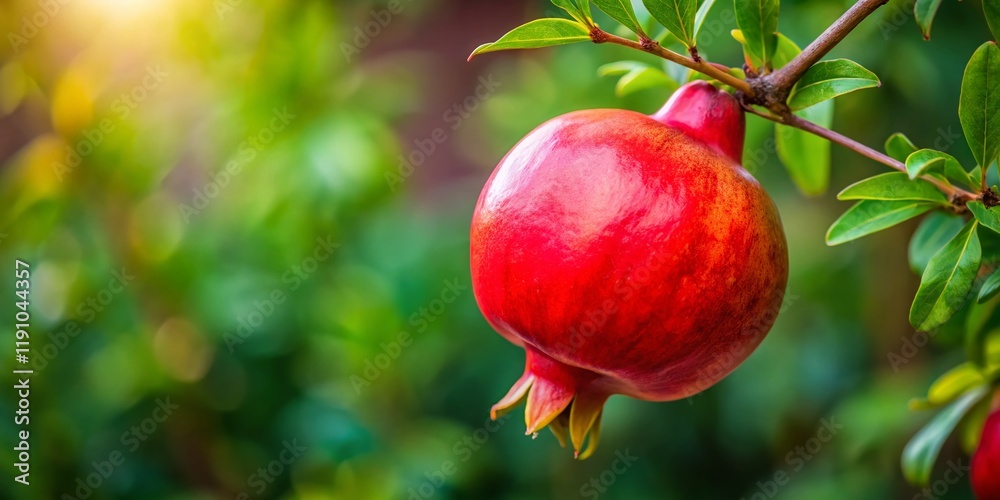 Single Pomegranate Branch: Symbol of Regeneration and Prosperity Stock Photo Single Pomegranate Branch: Symbol of Regeneration and Prosperity Stock Photo