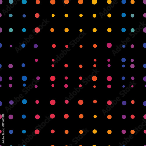 Seamless colorful dot gradient pattern on black background for a vibrant and modern abstract texture