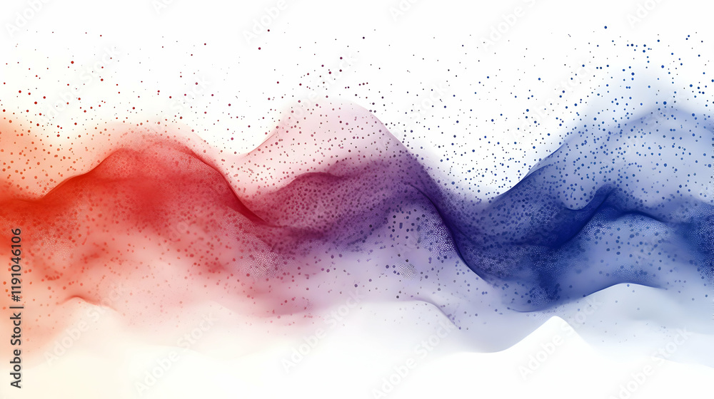 Fototapeta premium Abstract particle wave flow, vibrant red and blue gradient digital art background