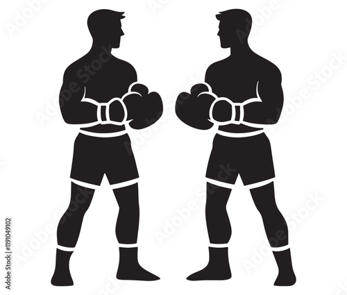 Silhouette of a person with boxing gloves, Two men in boxing