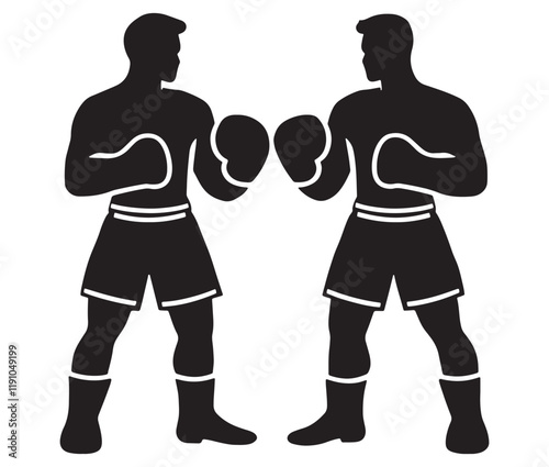 Silhouette of a person with boxing gloves, Two men in boxing