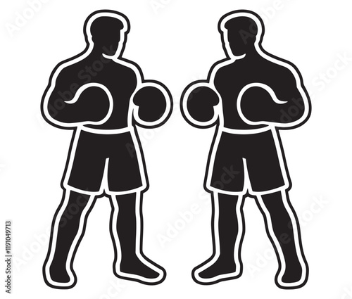 Silhouette of a person with boxing gloves, Two men in boxing