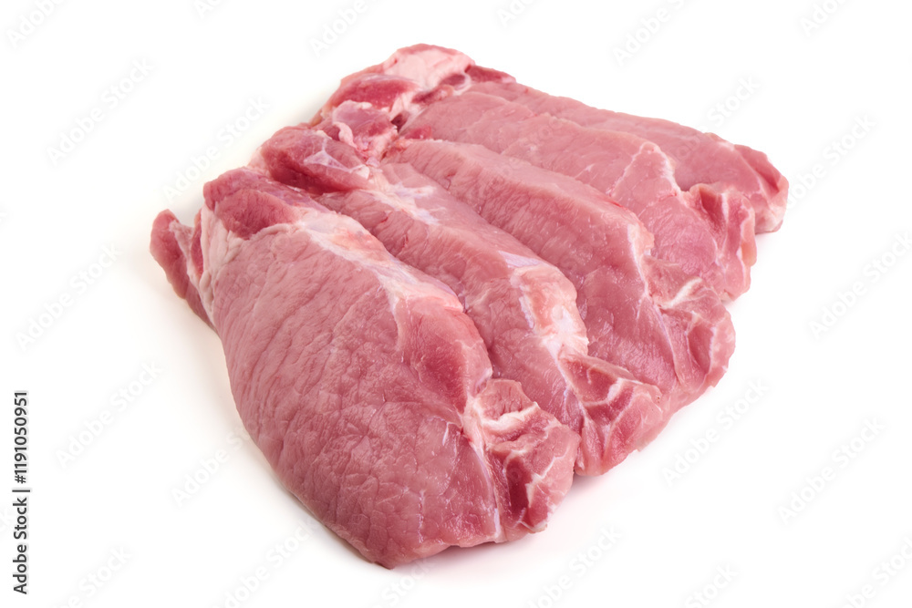 Raw pork loin steaks, isolated on white background. Raw pork loin steaks, isolated on white background.