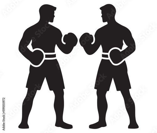 Silhouette of a person with boxing gloves, Two men in boxing