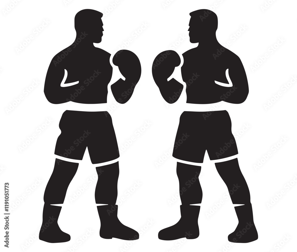 Silhouette of a person with boxing gloves, Two men in boxing Silhouette of a person with boxing gloves, Two men in boxing