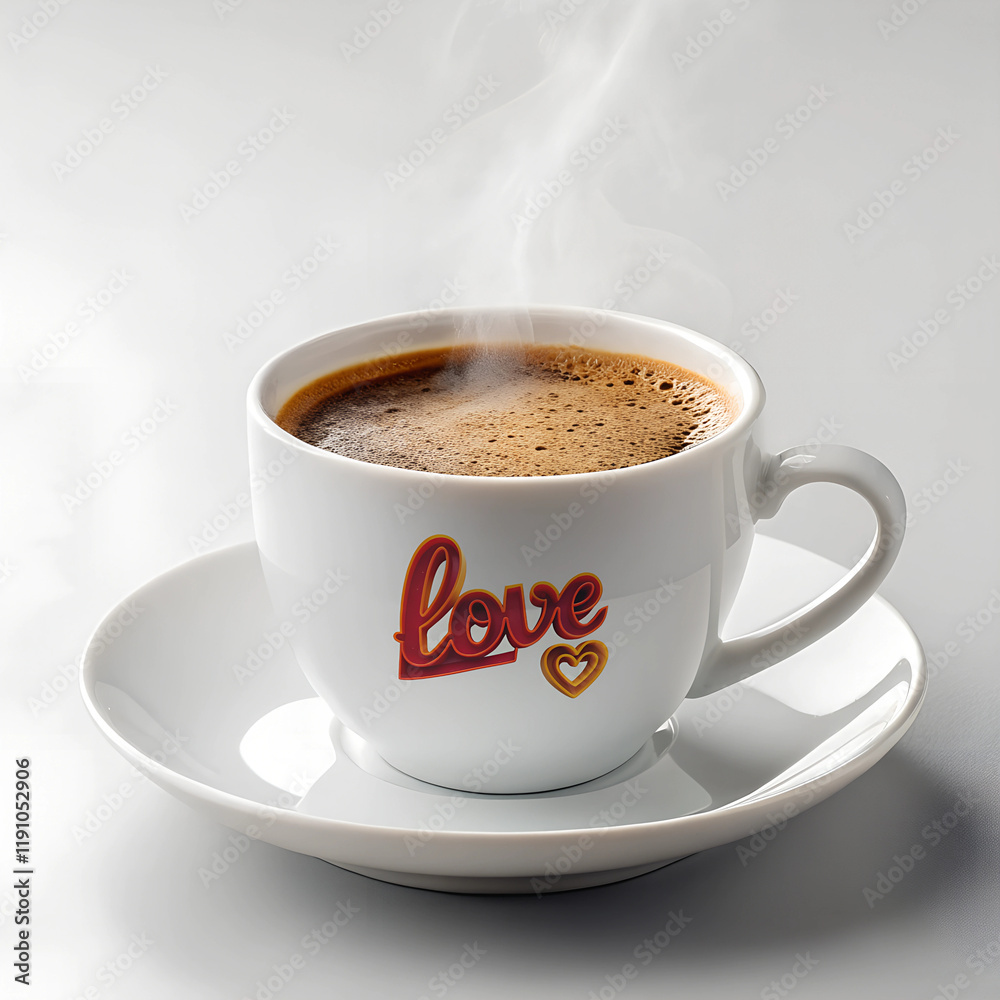 Obraz premium cup of coffee with red text Love isolated on the white background