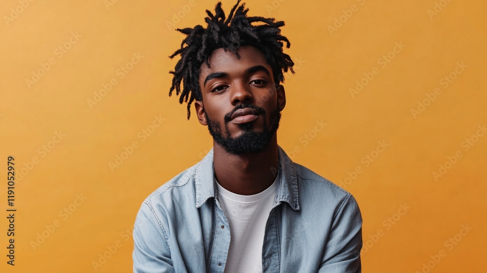 Fototapeta premium Young black man with dreadlocks posing on orange background