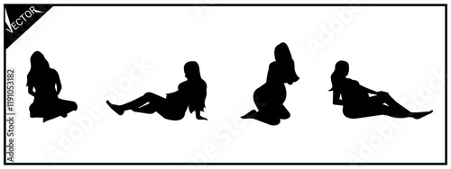 Set of pregnant women silhouettes. Different poses. Vector illustration.