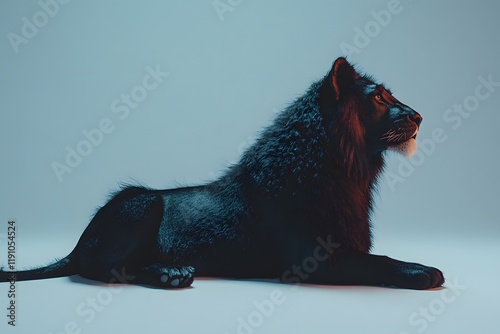 Majestic Black Lion Resting, Serene and Powerful photo