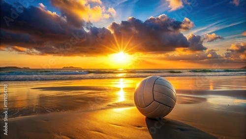 Sunset silhouettes a lone figure on a beach, volleyball net in the background, perfectly composed.