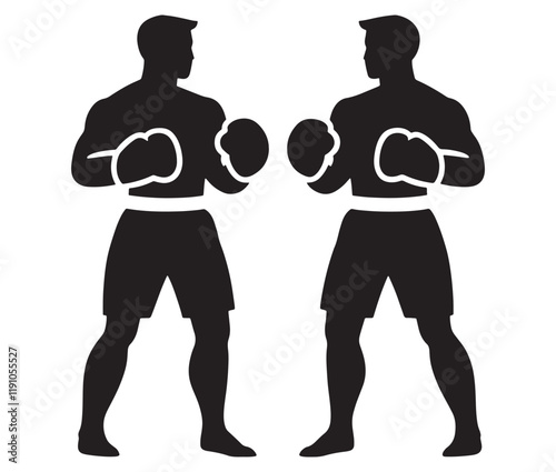 Silhouette of a person with boxing gloves, Two men in boxing