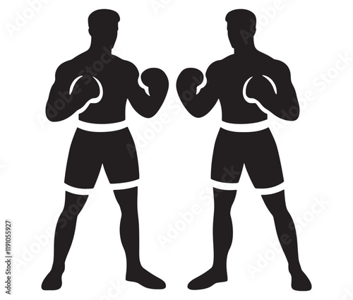 Silhouette of a person with boxing gloves, Two men in boxing