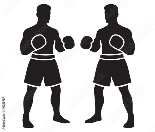 Silhouette of a person with boxing gloves, Two men in boxing