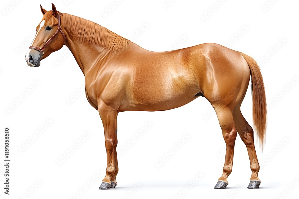 Fototapeta premium Chestnut Horse Stands Beautifully, Majestic Equine Pose, Elegant Animal Image