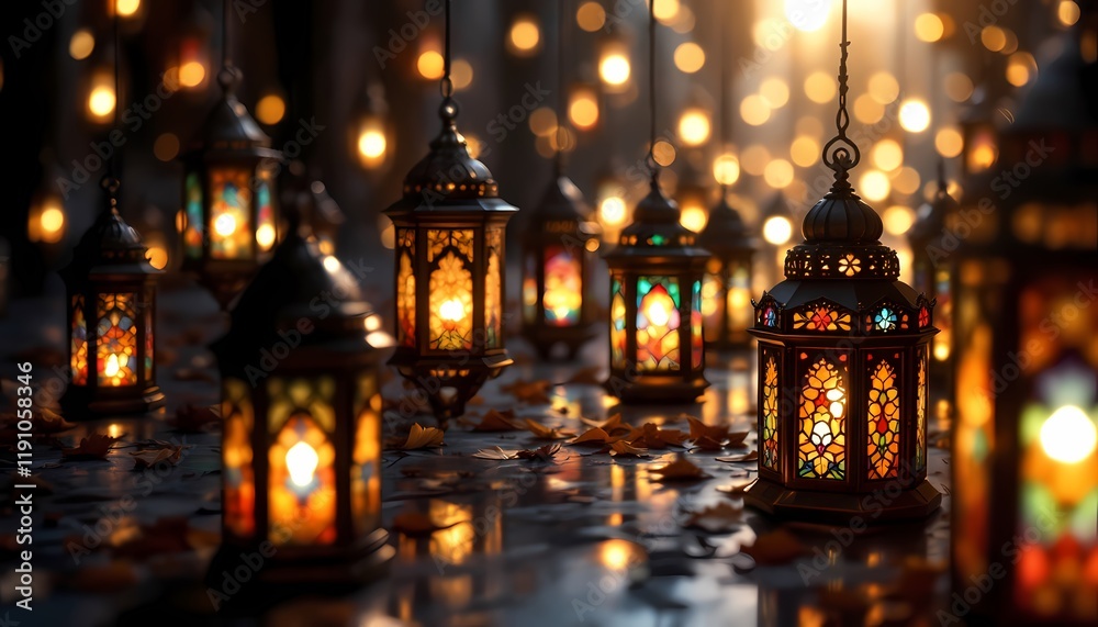 Obraz premium Illuminated Moroccan Lanterns: A Warm, Festive Autumn Scene