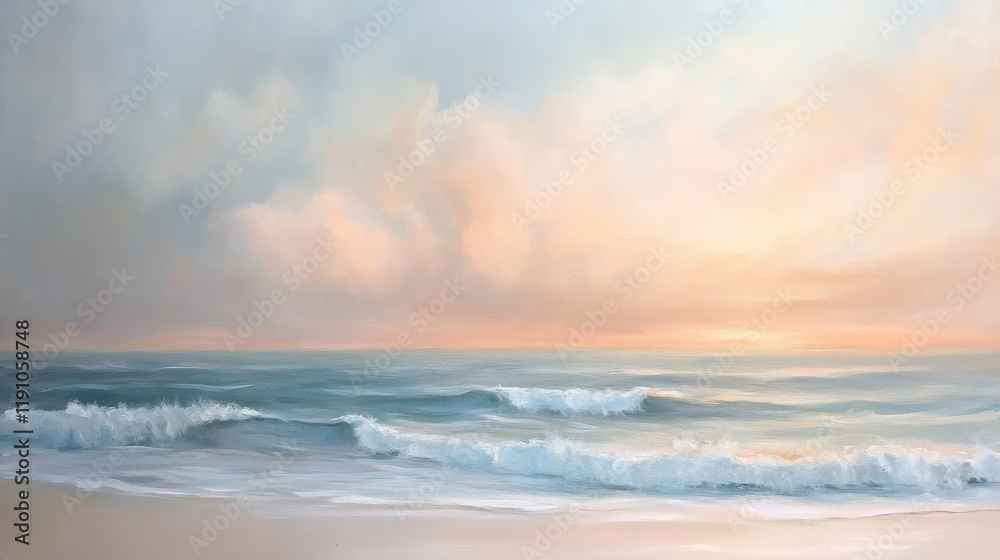 Obraz premium Serene ocean waves at sunset coastal landscape digital art tranquil environment seascape view nature's beauty