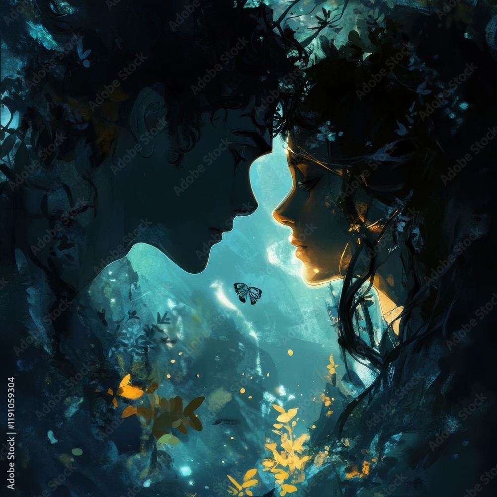 Enchanted Face-to-Face Connection in Ethereal Forest