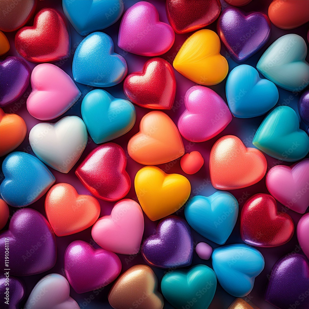 Fototapeta premium Generated image Colorful heart candies background with soft light and vibrant shades 