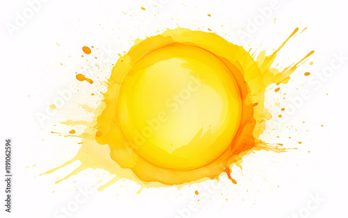 Abstract Yellow Splashes and Fluid Forms on a White Background, Highlighting Energy, Movement, and Brightness for Modern Artistic Projects photo