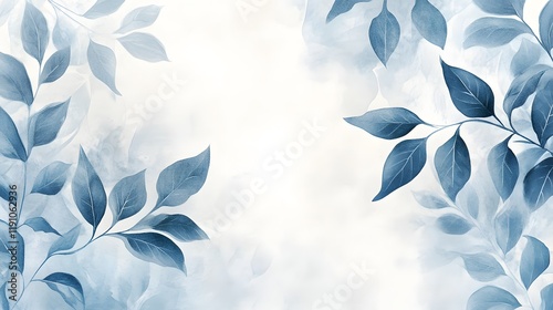 Serene Blue Leaves Watercolor Botanical Art Design