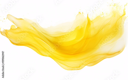 Abstract Yellow Splashes and Fluid Forms on a White Background, Highlighting Energy, Movement, and Brightness for Modern Artistic Projects photo