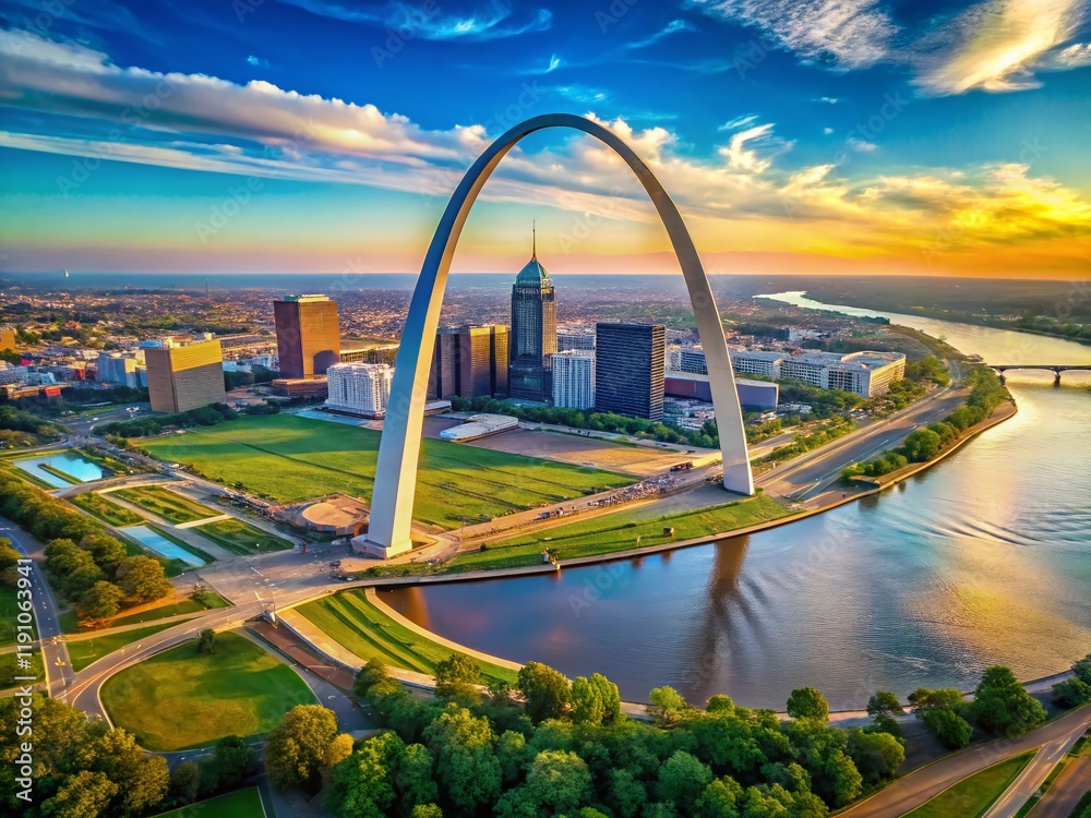 St. Louis Arch Aerial View: Iconic Mississippi River Landmark St. Louis Arch Aerial View: Iconic Mississippi River Landmark