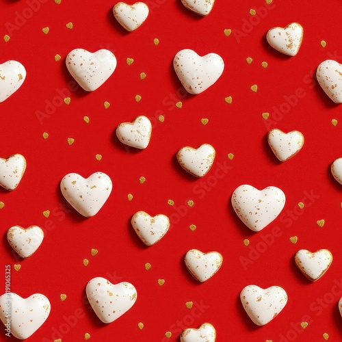 Vintage Valentine's Day Card Design Featuring White Hearts on Bright Red Background with Gold Accents - Perfect for Chinese New Year Celebrations and Festive Occasions