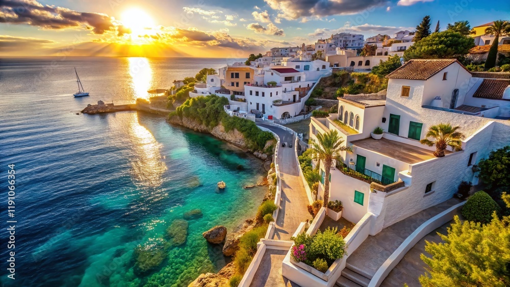 Naklejka premium Stunning Aerial View: Azure Coastline Terrace, Mediterranean Sea