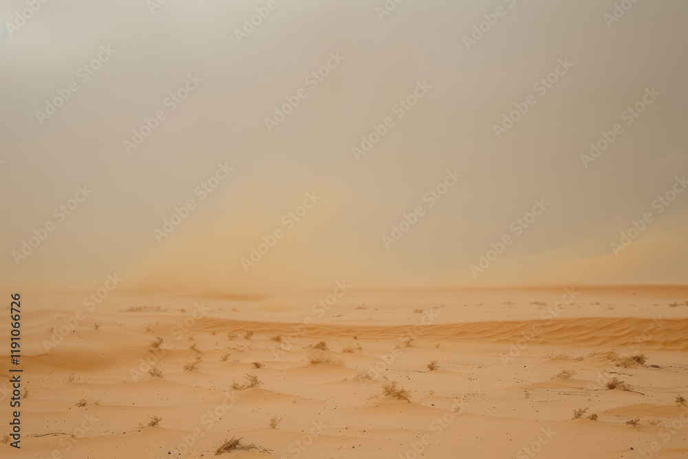 A sandstorm in an arid desert under a cloudy sky, showing intens A sandstorm in an arid desert under a cloudy sky, showing intens