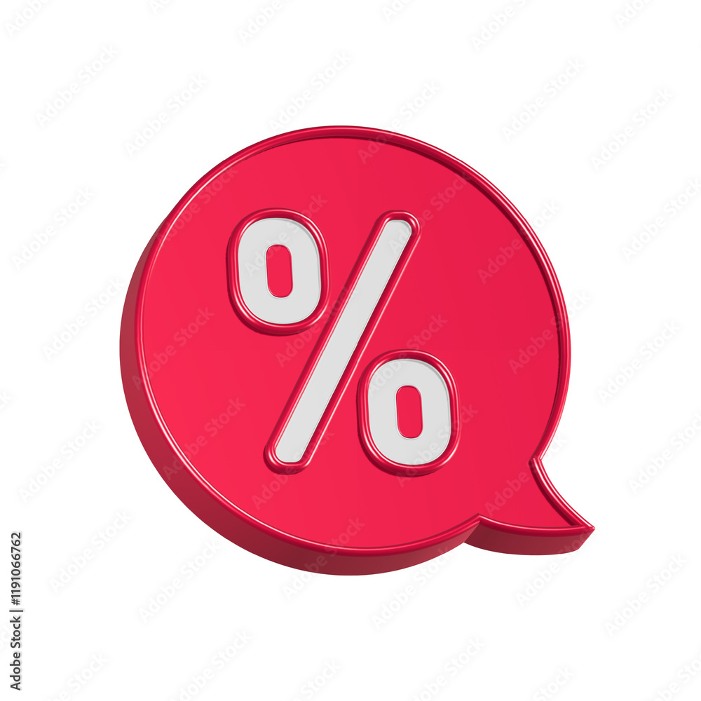 Label with percent, 3d discount symbol. App icon red color Label with percent, 3d discount symbol. App icon red color