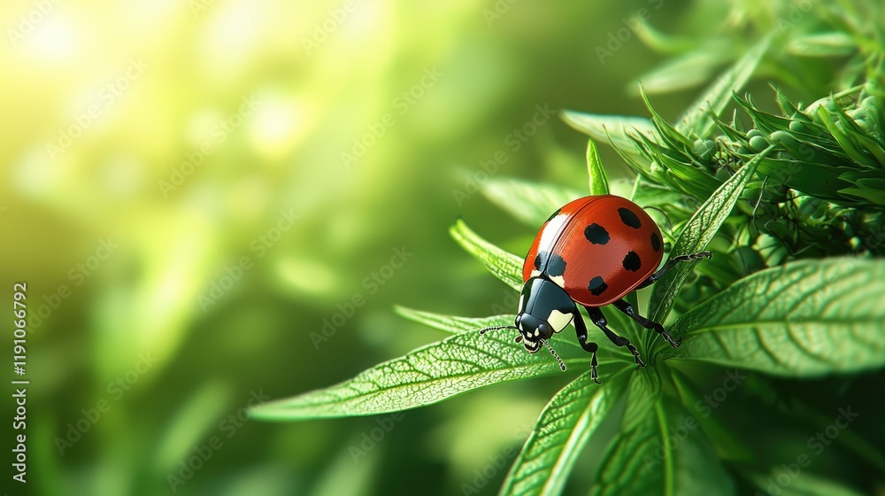 Close-up of Vibrant Ladybug on Lush Green Plant Leaf in Nature Close-up of Vibrant Ladybug on Lush Green Plant Leaf in Nature