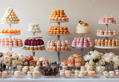 Wallpaper Mural Exquisite Dessert Table Featuring Multiple Layers of Decorative Pastries, Cakes, and Sweet Treats Perfect for Celebrations, Weddings, or Special Events Torontodigital.ca