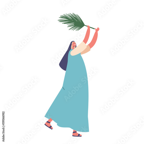 Ancient Israelite Woman Character Holding Palm Leaf, Symbol Of Victory And Peace, Representing Her Strength