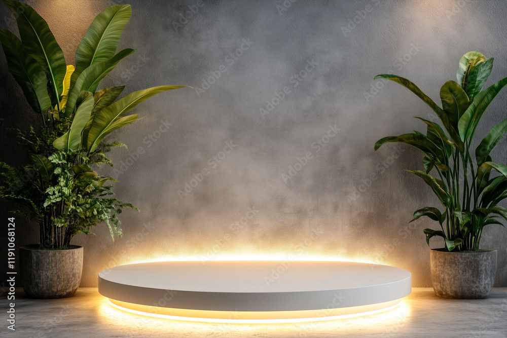 Elegant Round White Podium With Soft Light Effect Modern Circular On Wall Background Elegant Round White Podium With Soft Light Effect Modern Circular On Wall Background